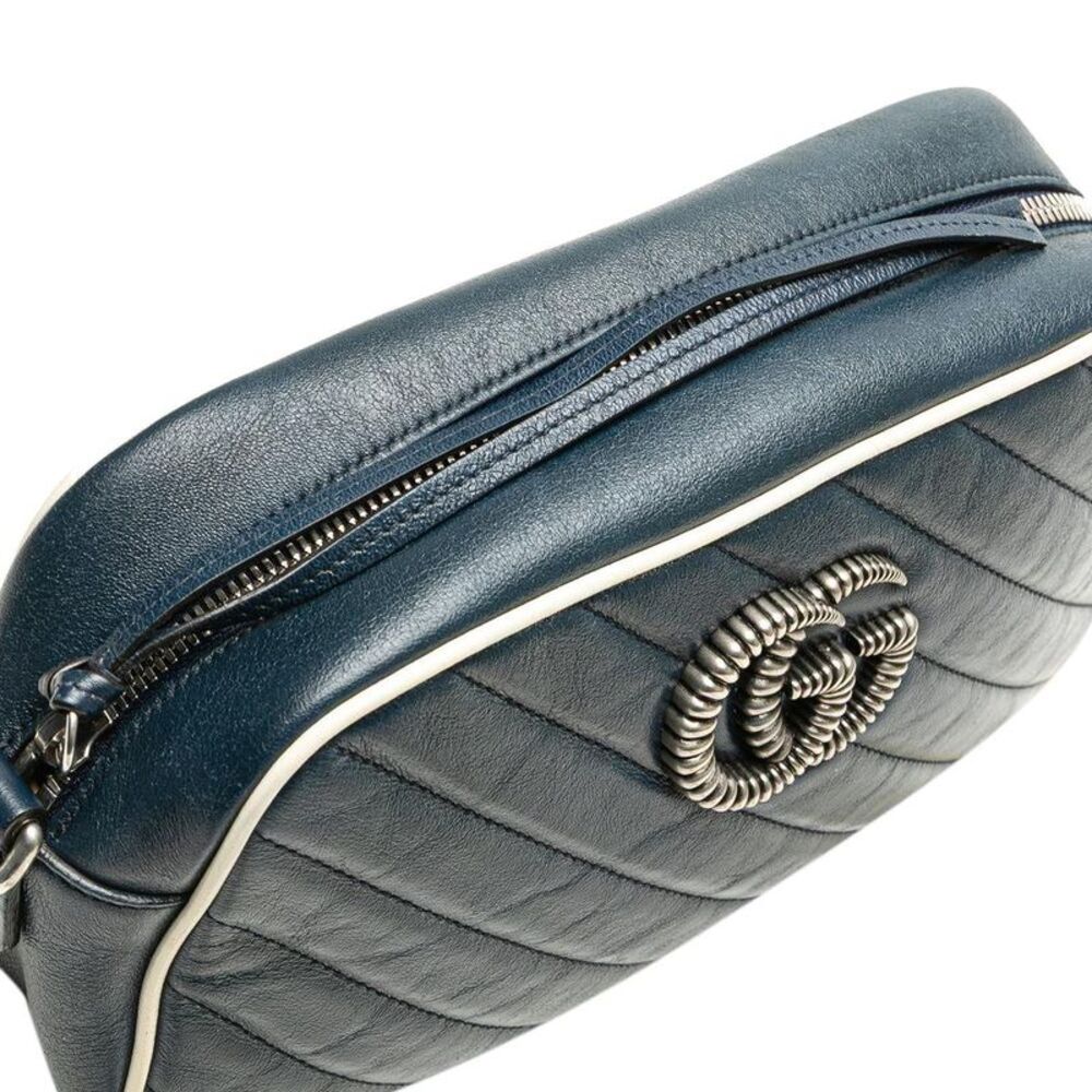 Pre Loved gucci GG Marmont Shoulder Bag Women Blue Crossbody Bags - Picture 8 of 8